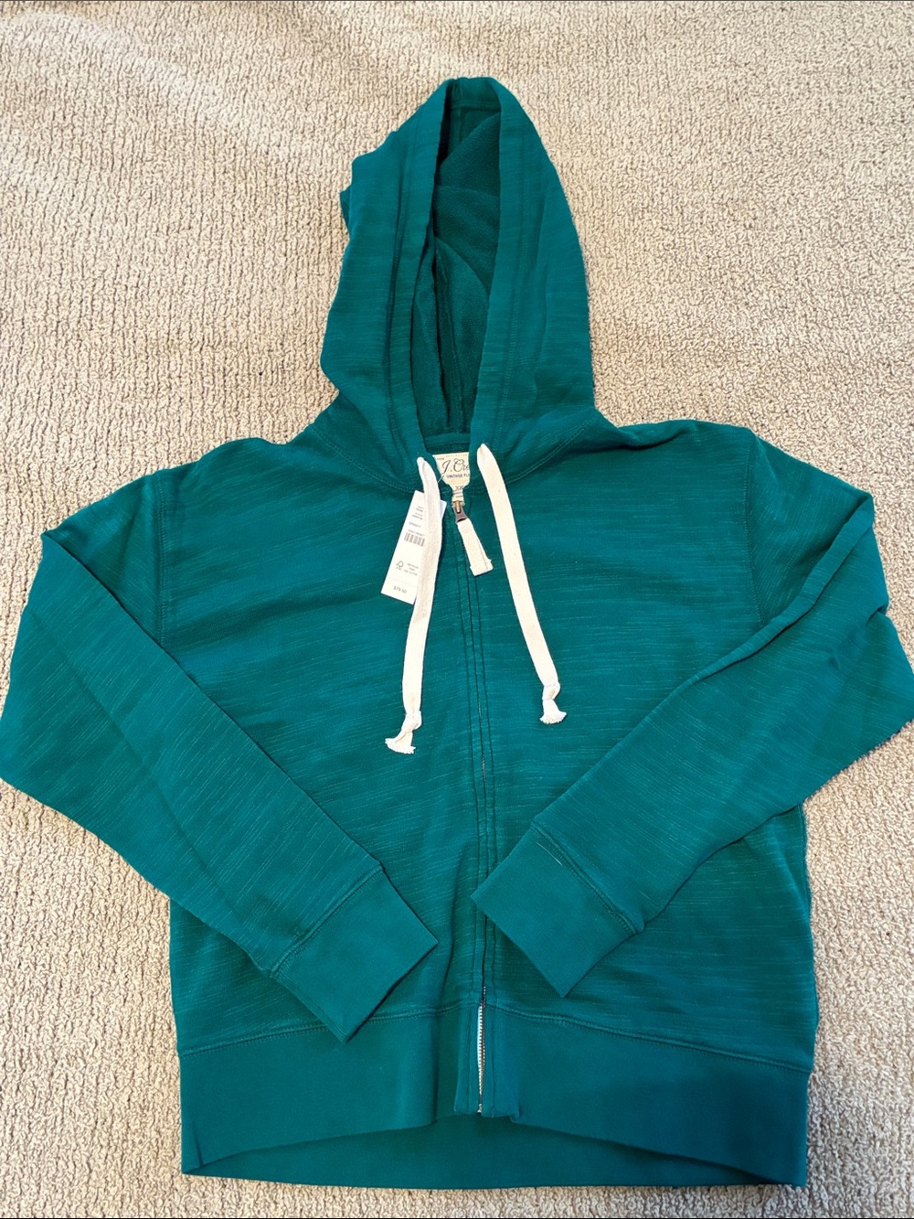 BRAND NEW: J. Crew Teal Zip-Up Hoodie with White Drawstrings
